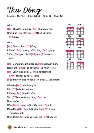 Hợp âm Thu Đông (The First) – bản nhạc PDF trang 1, tông Bb