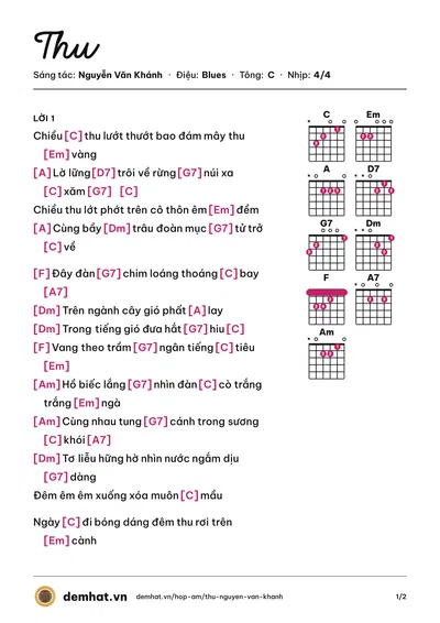 Hợp âm Thu (Nguyễn Văn Khánh) – bản nhạc PDF trang 1, tông C