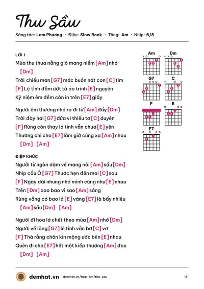 Hợp âm Thu Sầu (Ngọc Hạ) – bản nhạc PDF trang 1, tông Am