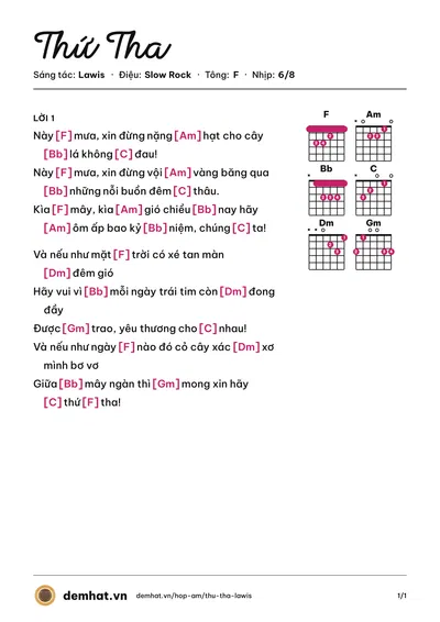 Hợp âm Thứ Tha (Lawis) – bản nhạc PDF trang 1, tông F