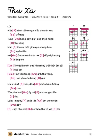 Hợp âm Thu Xa (Lệ Quyên) – bản nhạc PDF trang 1, tông F