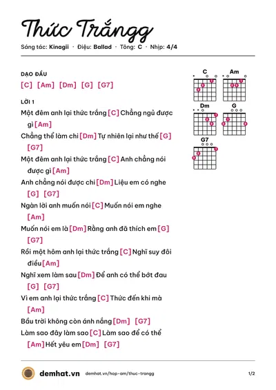 Hợp âm Thức Trắngg (Kinagii) – bản nhạc PDF trang 1, tông C