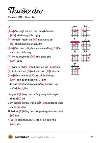 Hợp âm Thước da (Duyzuy) – bản nhạc PDF trang 1, tông Am