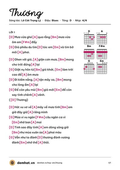 Hợp âm Thương (Lê Cát Trọng Lý) – bản nhạc PDF trang 1, tông D