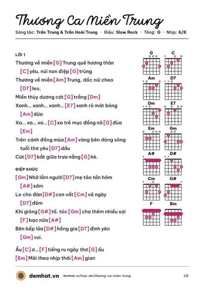 Hợp âm Thương Ca Miền Trung (Hoài Trung) – bản nhạc PDF trang 1, tông G