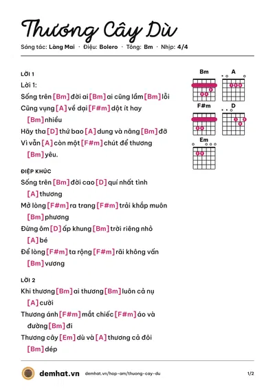 Hợp âm Thương Cây Dù (Antôn Đình Dũng) – bản nhạc PDF trang 1, tông Bm