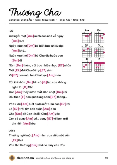 Hợp âm Thương Cha (Giang Hoàng Yến) – bản nhạc PDF trang 1, tông Am