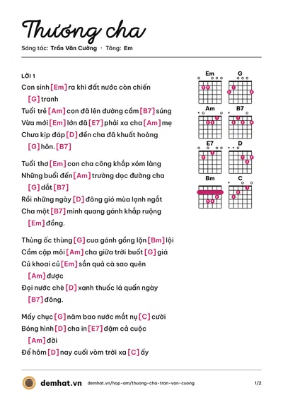 Hợp âm Thương cha (Quế Thương) – bản nhạc PDF trang 1, tông Em