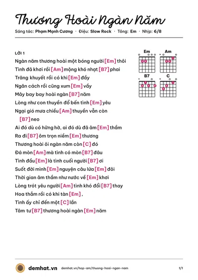 Hợp âm Thương Hoài Ngàn Năm (Đàm Vĩnh Hưng) – bản nhạc PDF trang 1, tông Em