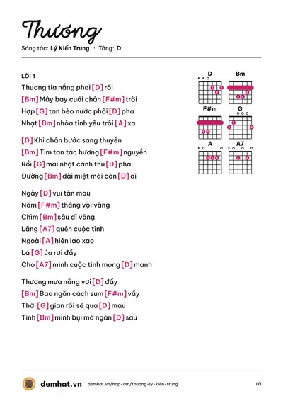 Hợp âm Thương (Thu Hương) – bản nhạc PDF trang 1, tông D