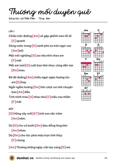 Hợp âm Thương mối duyên quê (Bảo Thái) – bản nhạc PDF trang 1, tông Am