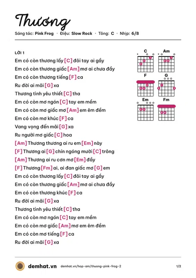 Hợp âm Thương (Pink Frog) – bản nhạc PDF trang 1, tông C
