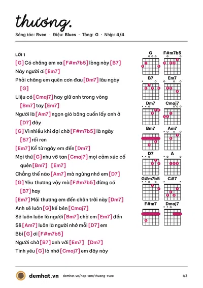 Hợp âm thương. (Rvee) – bản nhạc PDF trang 1, tông G