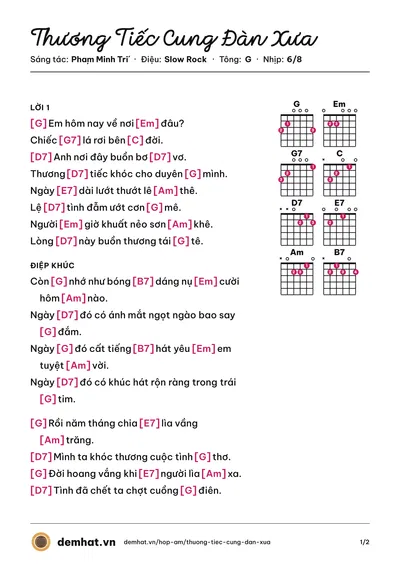 Hợp âm Thương Tiếc Cung Đàn Xưa (Sao Mai) – bản nhạc PDF trang 1, tông G