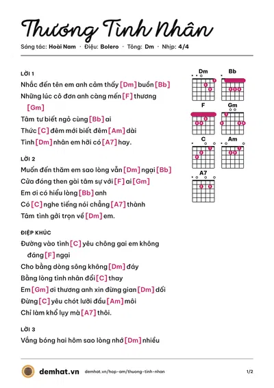 Hợp âm Thương Tình Nhân (Mai Quốc Huy) – bản nhạc PDF trang 1, tông Dm
