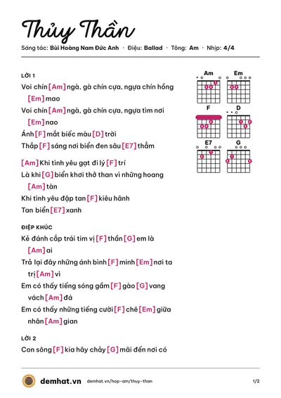 Hợp âm Thủy Thần (Bùi Hoàng Nam Đức Anh) – bản nhạc PDF trang 1, tông Am