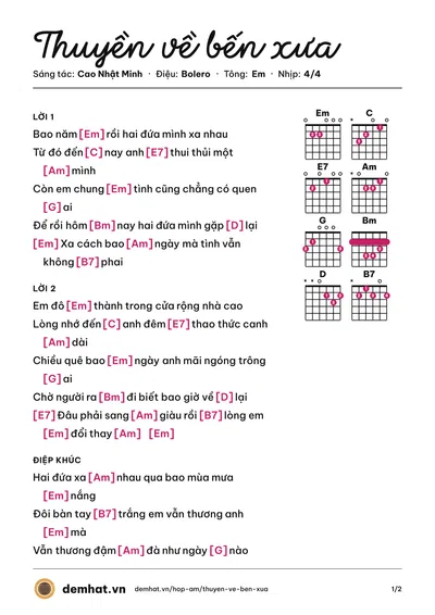 Hợp âm Thuyền về bến xưa (Cao Nhật Minh) – bản nhạc PDF trang 1, tông Em