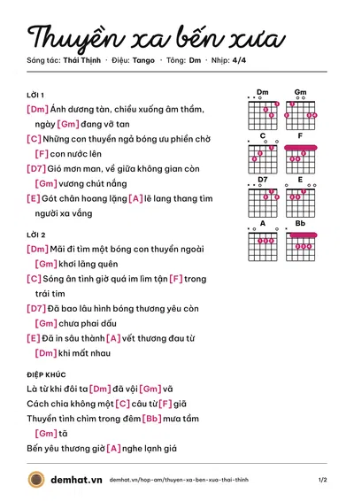 Hợp âm Thuyền xa bến xưa (Thái Thịnh) – bản nhạc PDF trang 1, tông Dm