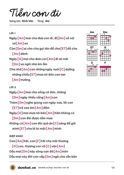 Hợp âm Tiễn con đi (Đình Văn) – bản nhạc PDF trang 1, tông Am