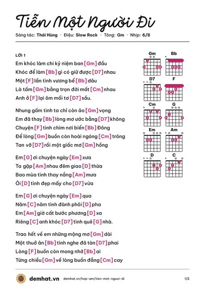 Hợp âm Tiễn Một Người Đi (Duy Trường) – bản nhạc PDF trang 1, tông Gm