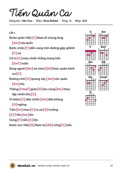 Hợp âm Tiến Quân Ca (Ánh Tuyết) – bản nhạc PDF trang 1, tông C