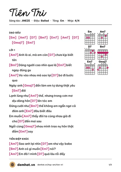 Hợp âm Tiên Tri (Phương Nghiêm) – bản nhạc PDF trang 1, tông Em
