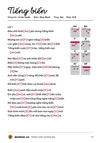 Hợp âm Tiếng biển (Lê An Tuyên) – bản nhạc PDF trang 1, tông Am