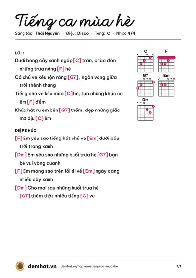 Hợp âm Tiếng ca mùa hè (Bé Thùy Trang) – bản nhạc PDF trang 1, tông C