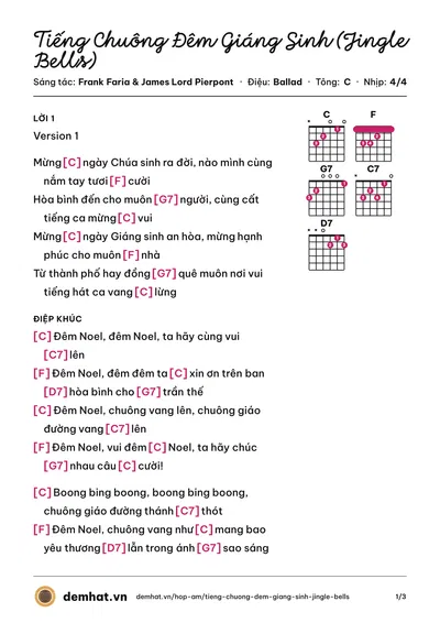 Hợp âm Tiếng Chuông Đêm Giáng Sinh (Jingle Bells) (Boney M) – bản nhạc PDF trang 1, tông C