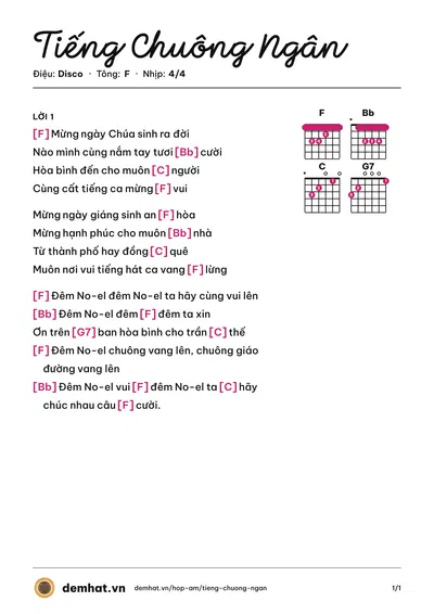 Hợp âm Tiếng Chuông Ngân (Hồ Quỳnh Hương) – bản nhạc PDF trang 1, tông F