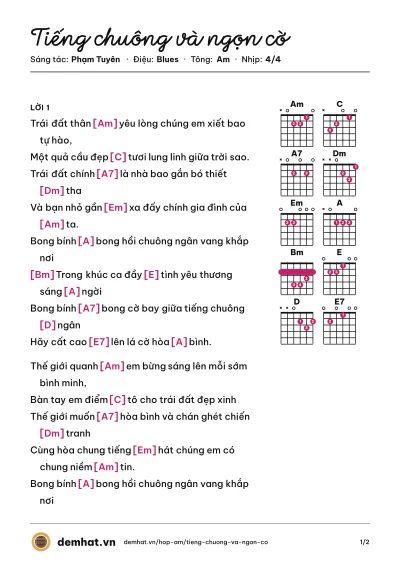 Hợp âm Tiếng chuông và ngọn cờ (Tốp ca Cung Thiếu Nhi Hà nội) – bản nhạc PDF trang 1, tông Am