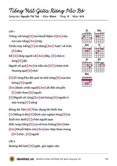 Hợp âm Tiếng Hát Giữa Rừng Pắc Bó (Anh Bằng) – bản nhạc PDF trang 1, tông G
