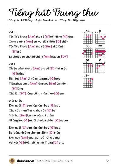 Hợp âm Tiếng hát Trung thu (Hồng Anh) – bản nhạc PDF trang 1, tông G