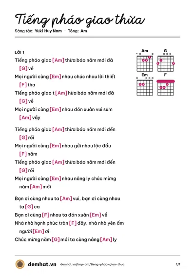 Hợp âm Tiếng pháo giao thừa (Khải Minh) – bản nhạc PDF trang 1, tông Am