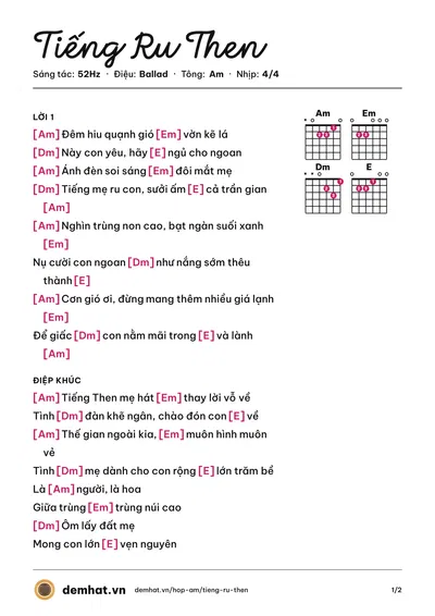 Hợp âm Tiếng Ru Then (52Hz) – bản nhạc PDF trang 1, tông Am