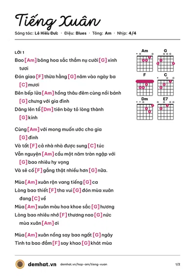 Hợp âm Tiếng Xuân (Lê Hiếu Đức) – bản nhạc PDF trang 1, tông Am