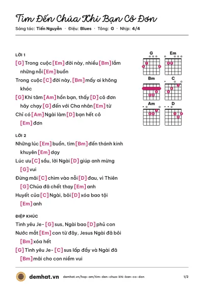 Hợp âm Tìm Đến Chúa Khi Bạn Cô Đơn (Linh Năng) – bản nhạc PDF trang 1, tông G
