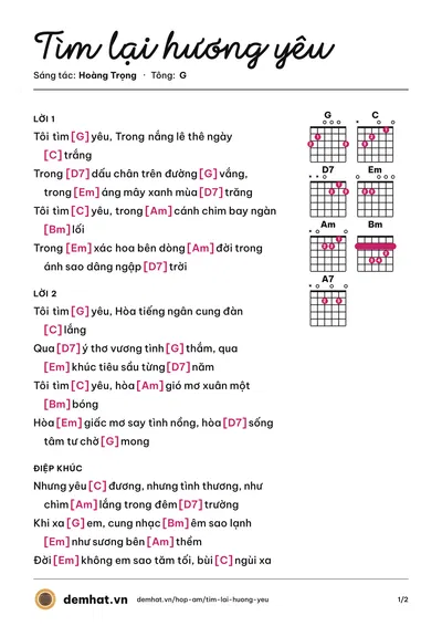 Hợp âm Tìm lại hương yêu (Thanh Thuý (trước 75)) – bản nhạc PDF trang 1, tông G