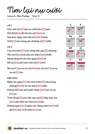 Hợp âm Tìm lại nụ cười (B.O.M) – bản nhạc PDF trang 1, tông C