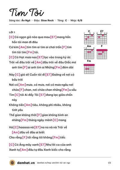 Hợp âm Tìm Tòi (Ân Ngờ) – bản nhạc PDF trang 1, tông C