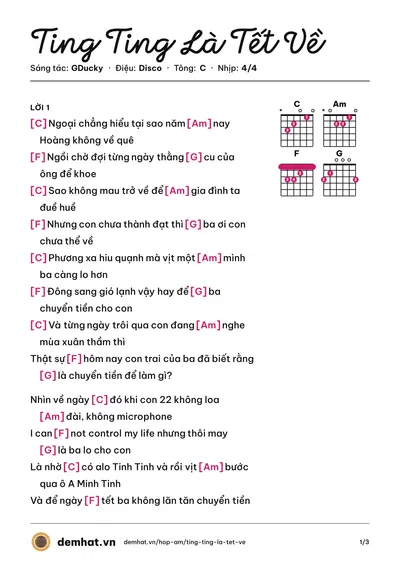 Hợp âm Ting Ting Là Tết Về (GDucky) – bản nhạc PDF trang 1, tông C