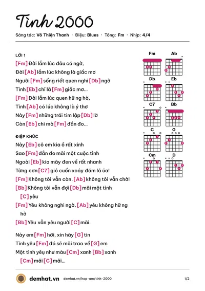Hợp âm Tình 2000 (Phương Thanh) – bản nhạc PDF trang 1, tông Fm