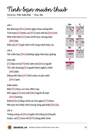 Hợp âm Tình bạn muôn thuở (Trần Tuấn Kiệt) – bản nhạc PDF trang 1, tông Dm