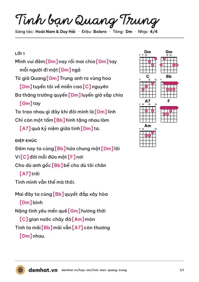 Hợp âm Tình bạn Quang Trung (Phương Đại) – bản nhạc PDF trang 1, tông Dm