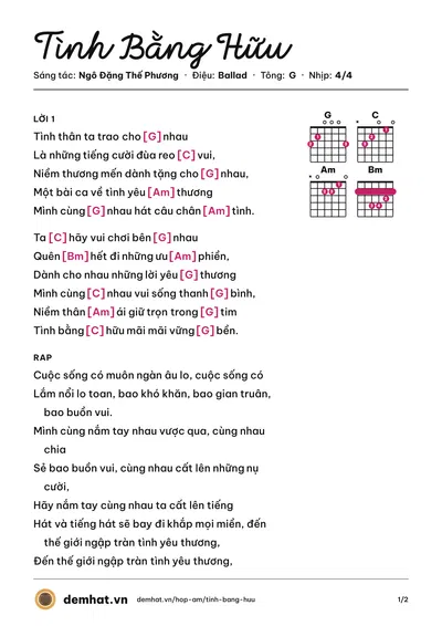 Hợp âm Tình Bằng Hữu (Nguyễn Phú Luân) – bản nhạc PDF trang 1, tông G