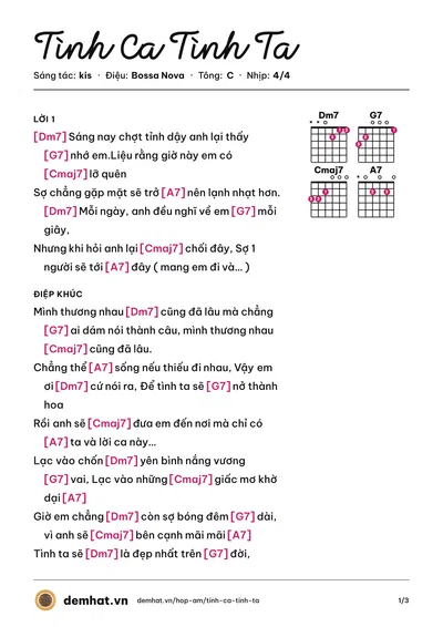 Hợp âm Tình Ca Tình Ta (kis) – bản nhạc PDF trang 1, tông C