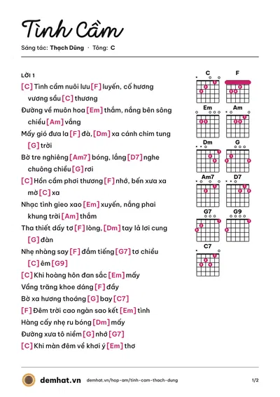 Hợp âm Tình Cầm (Trọng Khải) – bản nhạc PDF trang 1, tông C