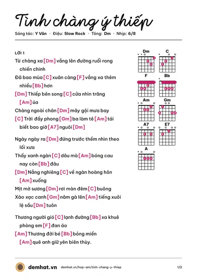 Hợp âm Tình chàng ý thiếp (Chế Linh) – bản nhạc PDF trang 1, tông Dm