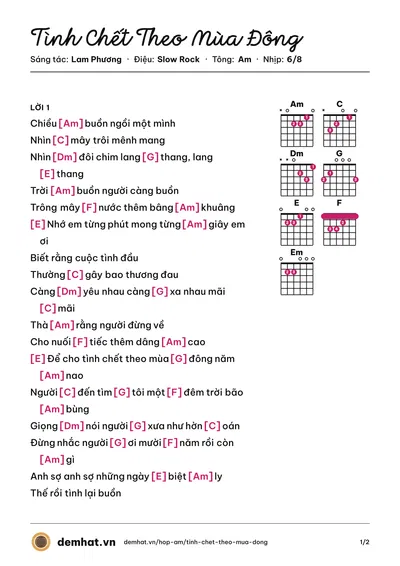 Hợp âm Tình Chết Theo Mùa Đông (Chế Linh) – bản nhạc PDF trang 1, tông Am