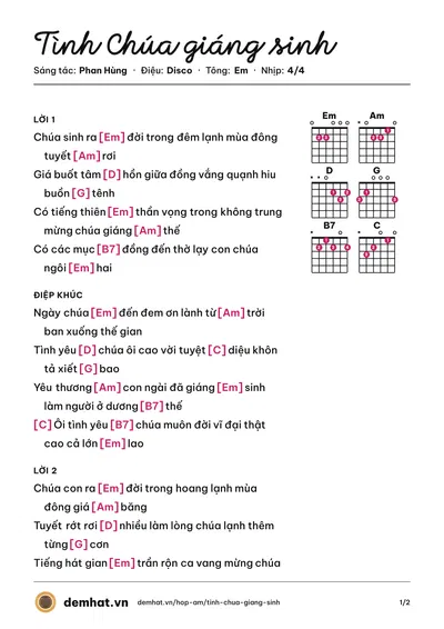 Hợp âm Tình Chúa giáng sinh (Phan Hùng) – bản nhạc PDF trang 1, tông Em